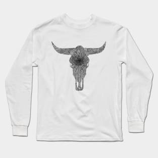 Zinnia Flower Cow Skull Long Sleeve T-Shirt